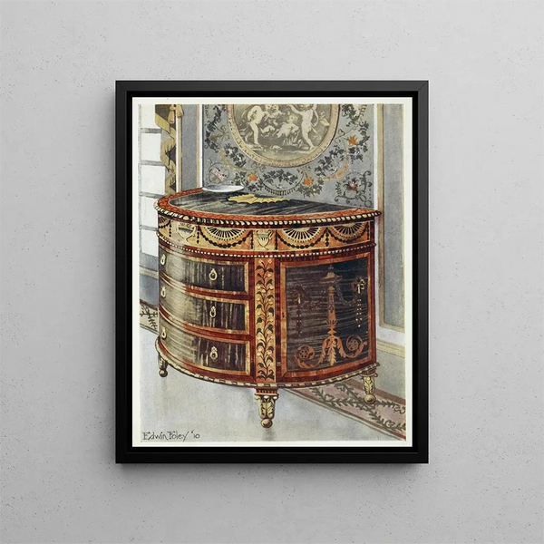 Satin wood inlay dresser painting - Edwin Foley — framed artwork on a wall