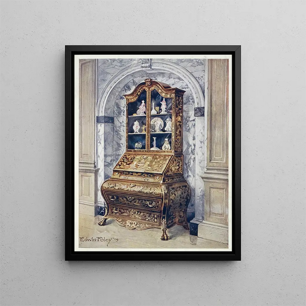 Noisy inlaid walnut desk painting - Edwin Foley — framed artwork on a wall