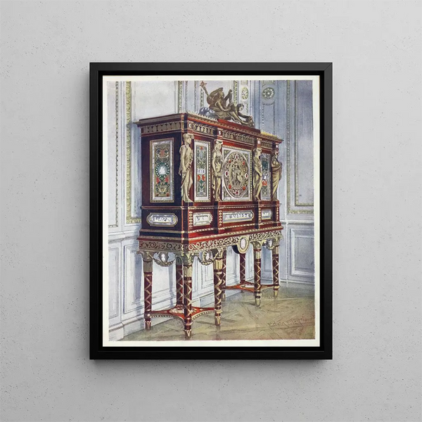 Queen Marie-Antoinette's jewelry cabinet painting in gilded mahogany inlaid with sculptures and painted plaques - Edwin Foley — framed artwork on a wall
