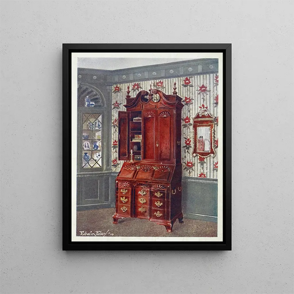 Mahogany façade cabinet with mahogany furniture top, mahogany and gilt constitution mirror - Edwin Foley — framed artwork on a wall