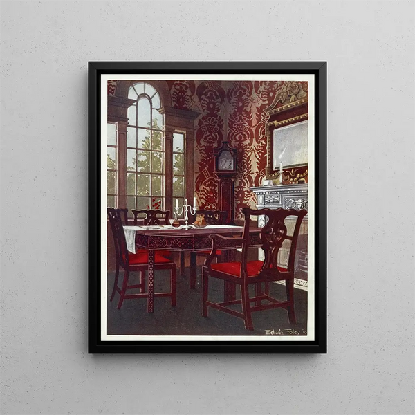 Dining table divisible in mahogany and high-back chairs - Edwin Foley — framed artwork on a wall