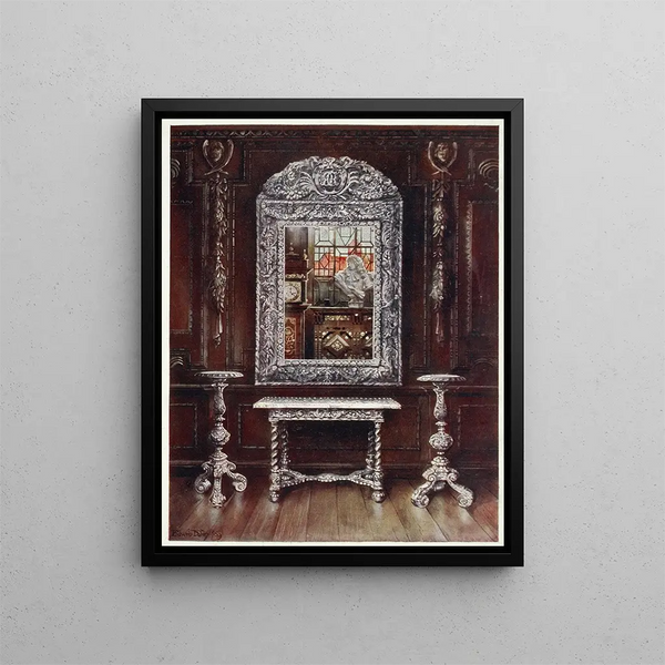 Guéridons en miroir et table recouverts de plaques d'argent - Edwin Foley — framed artwork on a wall