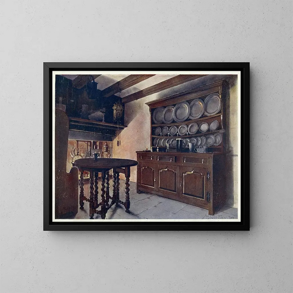 Welsh oak buffet painting - Edwin Foley — framed artwork on a wall
