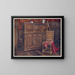 Cabinet oak with circular convex panels, armless walnut chair with interlaced floral ornament on the back - Edwin Foley — framed artwork on a wall