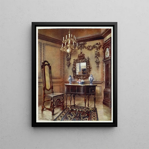 Woodwork from an old house Mirror frame Noyer wood table Noyer wood chair Tall Noyer wood clock - Edwin Foley — framed artwork on a wall