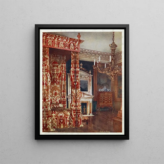 Queen Anne bed on foot wooden chandelier - Edwin Foley — framed artwork on a wall
