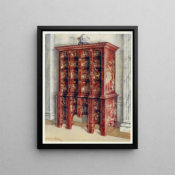 Commode double en laque rouge et dorée - Edwin Foley — framed artwork on a wall