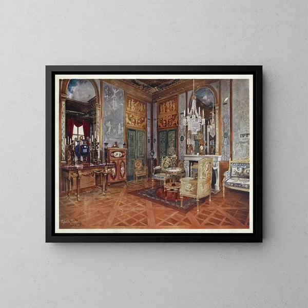 Music Room Painting of Queen Marie-Antoinette, Fontainebleau Palace, France - Edwin Foley — framed artwork on a wall