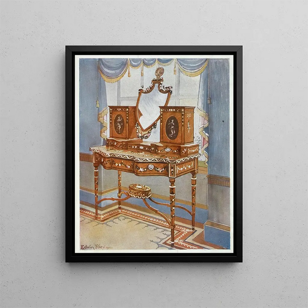 Satin wood dresser painting with medallions - Edwin Foley — framed artwork on a wall