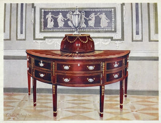 Semi-circular mahogany buffet painting with marquetry and satinwood, mahogany, and ebony veneer - Edwin Foley — artwork view