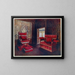 Armchair and padded sofa with adjustable ends - Edwin Foley — framed artwork on a wall