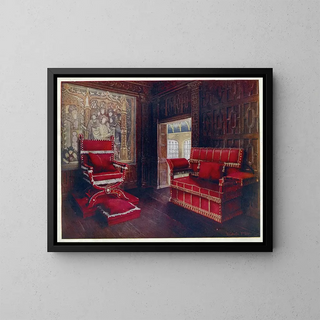 Armchair and padded sofa with adjustable ends - Edwin Foley — framed artwork on a wall