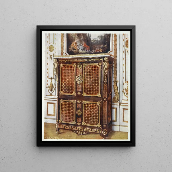 Secretary right in various wood parquetry with rosettes mounted in gilded bronze etc. - Edwin Foley — framed artwork on a wall