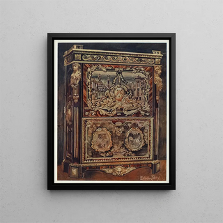 Secretary desk with various wood inlay, cast and gilded bronze mounts - Edwin Foley — framed artwork on a wall