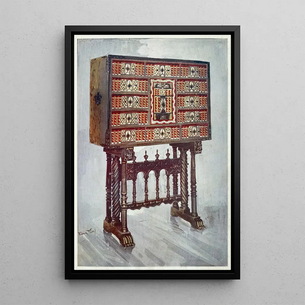 Cabinet painting in chestnut, ivory, etc., painted and gilded with wrought iron and steel mounts - Edwin Foley — framed artwork on a wall