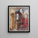 Scrutateur en noyer Horloge jaune en sycomore incrusté Tabouret sculpté - Edwin Foley — framed artwork on a wall
