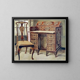 Writing table in marqueted walnut - Edwin Foley — framed artwork on a wall