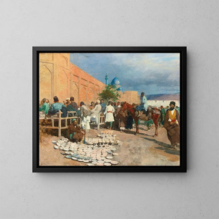Café persan, le vendeur de poteries - Edwin Lord Weeks — framed artwork on a wall