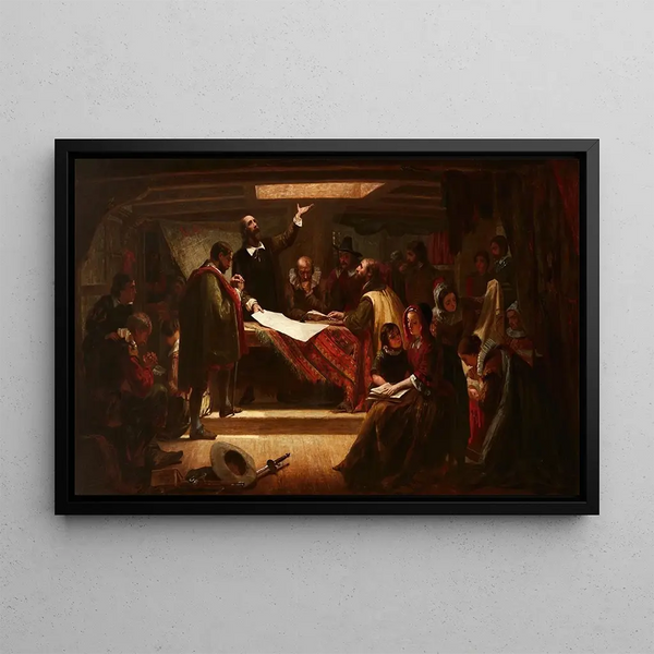 La signature du pacte dans la cabine du Mayflower - Edwin White — framed artwork on a wall