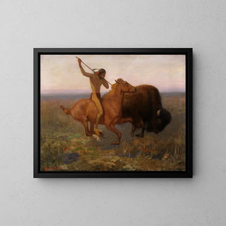 Indian Bison Hunt - Edwin Willard Deming — framed artwork on a wall