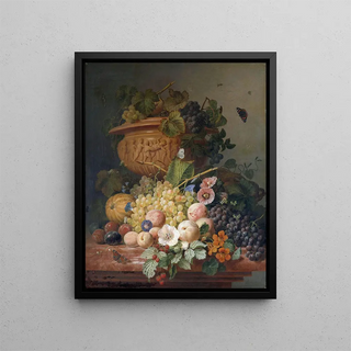 Still life with flowers and fruits - Eelke Jelles Eelkema — framed artwork on a wall
