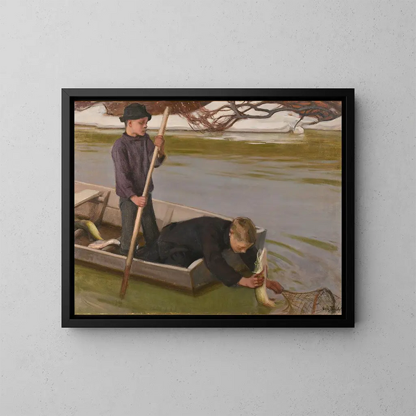Boys fishing - Eero Järnefelt — framed artwork on a wall