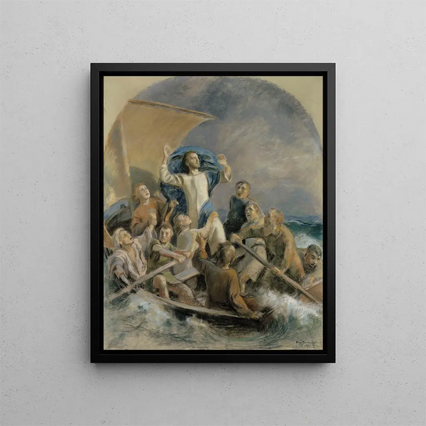 The Christ calms a storm - Eero Järnefelt — framed artwork on a wall