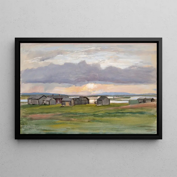 Buildings on the Shore, Muonio - Eero Järnefelt — framed artwork on a wall