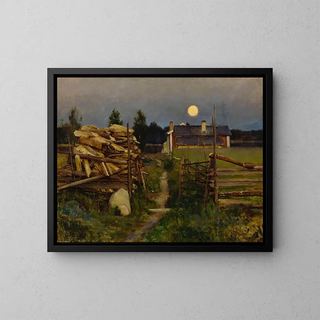 Summer Night Painting with Moon - Eero Järnefelt — framed artwork on a wall