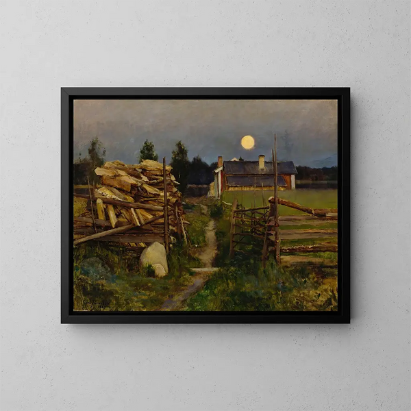 Summer Night Painting with Moon - Eero Järnefelt — framed artwork on a wall