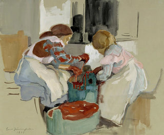 Two Girls Dyeing Fabric - Eero Järnefelt — artwork view