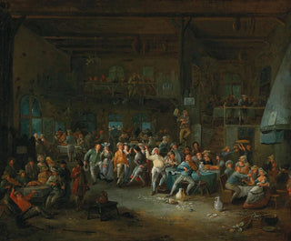 Interior tavern painting with peasants celebrating - Egbert van Heemskerck — artwork view