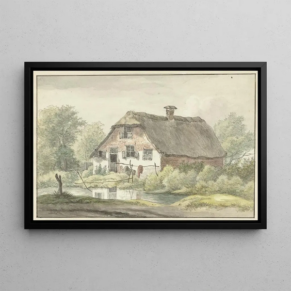 Farmhouse with thatched roof - Egbert van Drielst — framed artwork on a wall