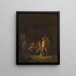 a tavern interior with peasants drinking and singing - Egbert van Heemskerck the Younger — framed artwork on a wall