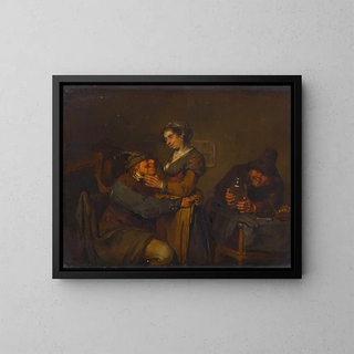 a loving couple in an inn - Egbert van Heemskerck the Younger — framed artwork on a wall