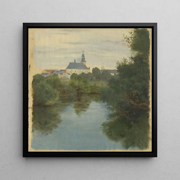 Village church painting - Jan Nowopack — framed artwork on a wall