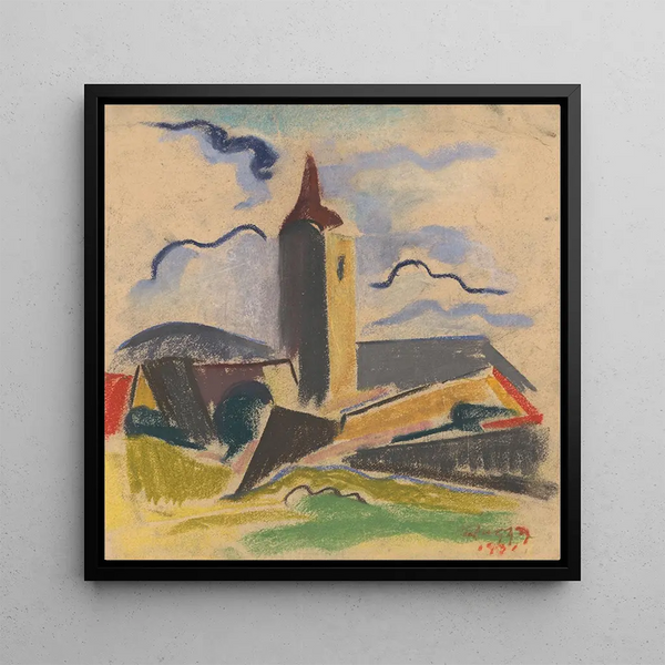 Village Church - Zolo Palugyay — framed artwork on a wall