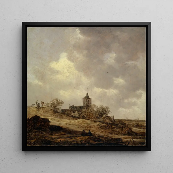 Church of the Village View of the Dunes - Jan van Goyen — framed artwork on a wall