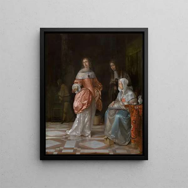 La visite à la crèche - Eglon van der Neer — framed artwork on a wall
