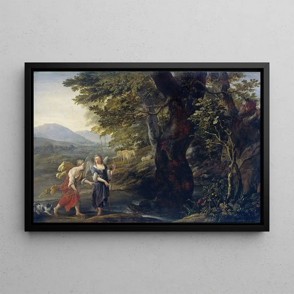 Tobie and the Angel - Eglon van der Neer — framed artwork on a wall