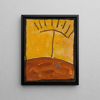 Abstract landscape painting with sunrise - Egon Schiele — framed artwork on a wall