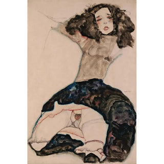 Girl with Black Hair and Raised Skirt - Egon Schiele — artwork view
