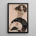 Girl with Black Hair and Raised Skirt - Egon Schiele — framed artwork on a wall