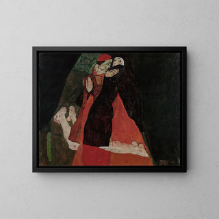 The Cardinal and the Nun Kiss - Egon Schiele — framed artwork on a wall