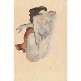 Nude crouching in shoes and black stockings viewed from behind - Egon Schiele — artwork view
