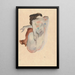 Nude crouching in shoes and black stockings viewed from behind - Egon Schiele — framed artwork on a wall
