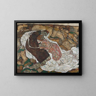 La Mort et la jeune fille - Egon Schiele — framed artwork on a wall
