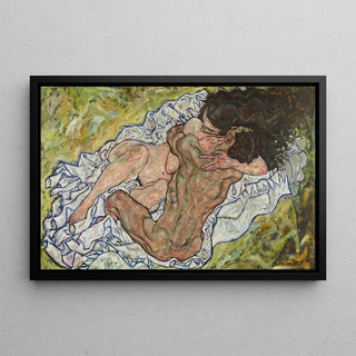 L'Étreinte - Egon Schiele — framed artwork on a wall