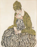 Edith in striped dress sitting - Egon Schiele — artwork view