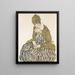 Edith in striped dress sitting - Egon Schiele — framed artwork on a wall